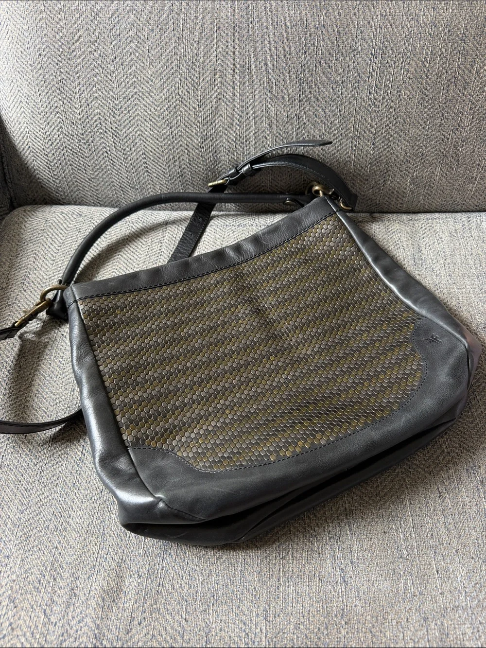 Frye Melissa Black Leather Studded Hobo Handbag